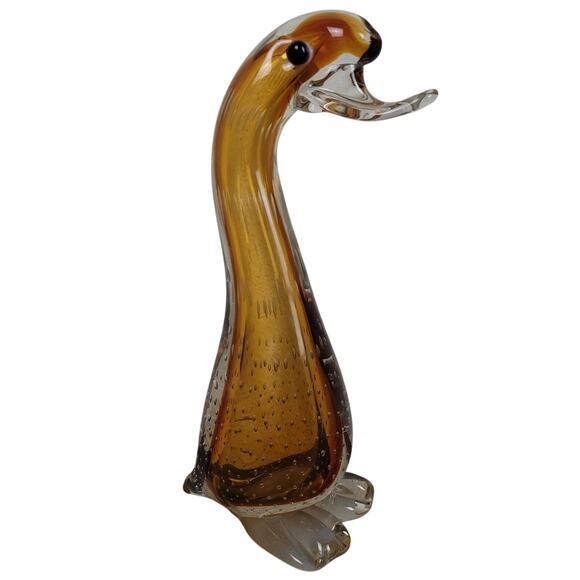 Vintage Murano Hand Blown Glass Amber & Clear 10.5